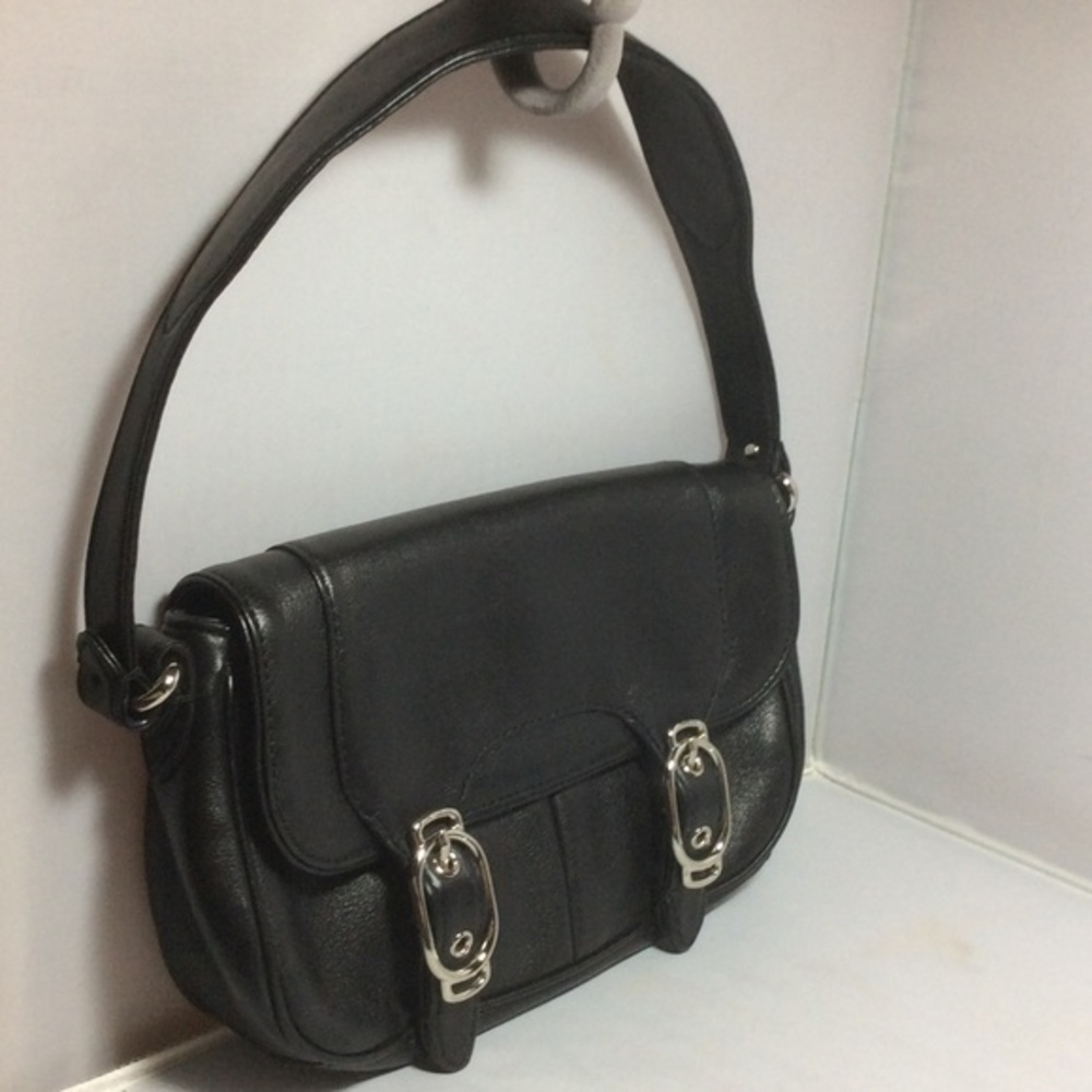 COLE HAAN Black Leather Silver  Buckle Handbag EUC